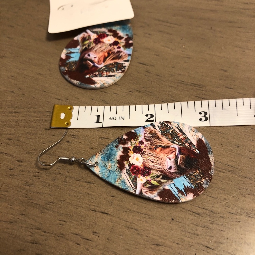 Floral Cow Print Bohemian Teardrop Fashion Jewelry Earrings - Picture 8 of 10